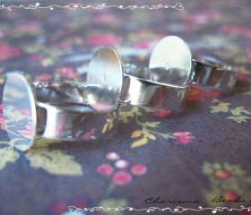 18 Adjustable Silver Brass Ring Shanks with a Blank Base 3-4.5mm wide, 18mm diam, Base 12mm diam