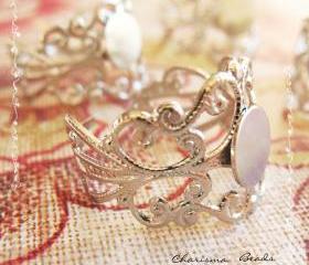 6 Platinum Brass Filigree Adjustable Ring Shanks 18mm, 16mm