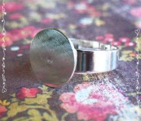 24 Adjustable Silver Brass Ring Shanks with a Blank Base 3-4.5mm wide, 18mm diam, Base 12mm diam