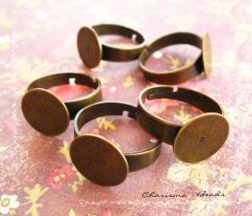 60 Adjustable Antique Bronze Brass Ring Shanks with a Blank Base 3-4.5mm wide, 18mm diam, Base 12mm diam