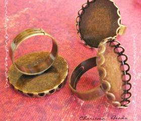  36 Adjustable Brass Ring Shanks, Tray Round, 26mm, Tray inner 26mm, Inner Diameter Ring: 17.5mm