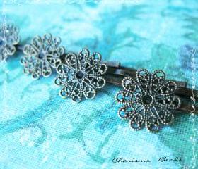48 Filigree Bobby Pins Hair ornaments Antique Bronze, Round, 16x54mm, Hole: 1mm