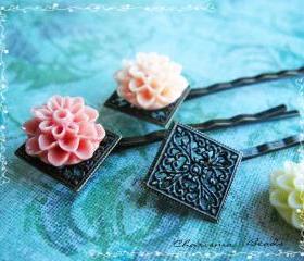36 Filigree Bobby Pins Hair ornaments Antique Bronze, Diamond, 66x26.5x4.5mm