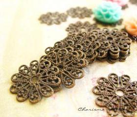 36 Brass Vintage Filigree Caps - Connectors Findings Flower, 17mm