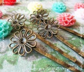 36 Filigree Bobby Pins Hair ornaments Antique Bronze, Flower 2x59x2mm