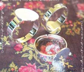 42 Adjustable Silver Brass Ring Shanks with a Blank Base 3-4.5mm wide, 18mm diam, Base 12mm diam