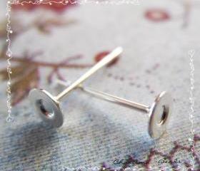 48pcs/24 pairs Earstud Components -Earring Posts- Brass Head and Stainless Steel Pin, Flat Pad Head 4mm, 10mm long
