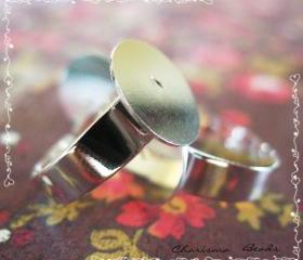 66 Adjustable Silver Brass Ring Shanks with a Blank Base 3-4.5mm wide, 18mm diam, Base 12mm diam