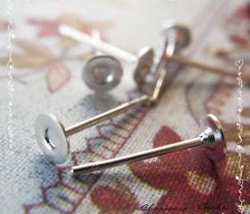  24pcs/12 pairs Earstud Components -Earring Posts- Brass Head and Stainless Steel Pin, Flat Pad Head 4mm, 10mm long
