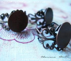  6 Red Copper Brass Filigree Adjustable Ring Shanks 17mm, 15mm