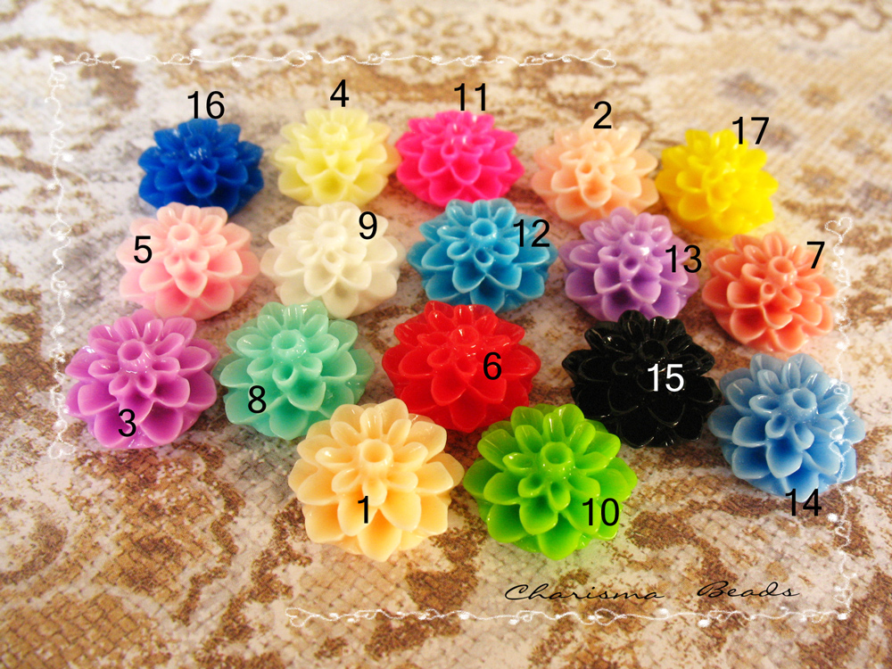 4 Mixed colors -you choose the color and how many- Resin Chrysanthemum Flower Cabochons Accessory 15x8mm